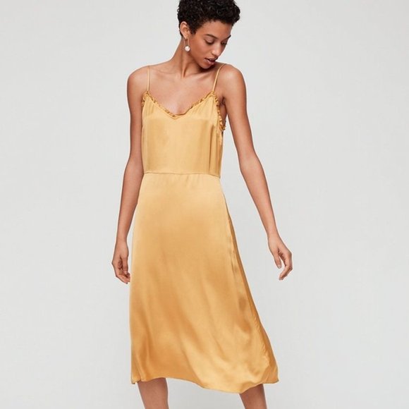 Aritzia Wilfred Mille Ciaro Gold Slip Dress - Picture 1 of 8
